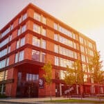 A commercial building built according to fire risk assessment legal requirements