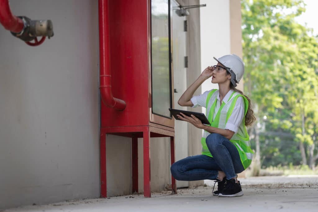 Woman going through a fire risk assessment review