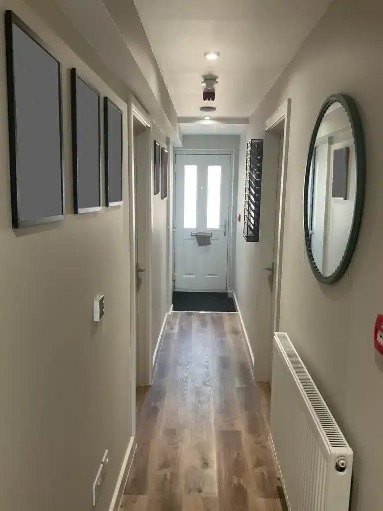 Escape corridor and final exit recorded during the HMO fire risk assessment.