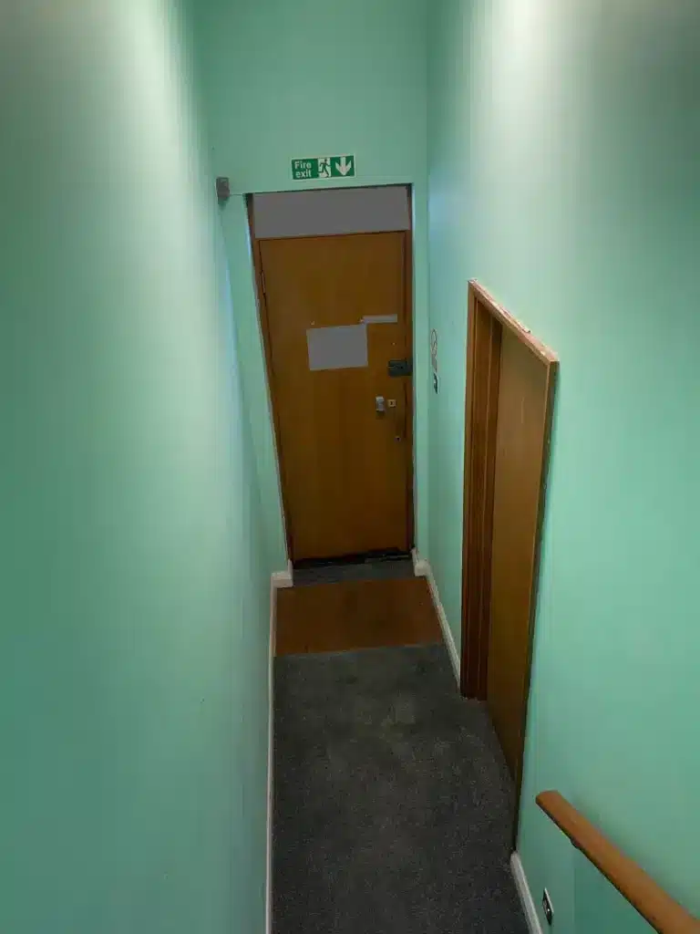 Rear escape route to the final exit.